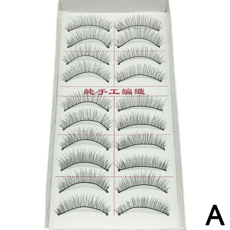 10 pairs of hand-woven natural false eyelashes with black cotton stems